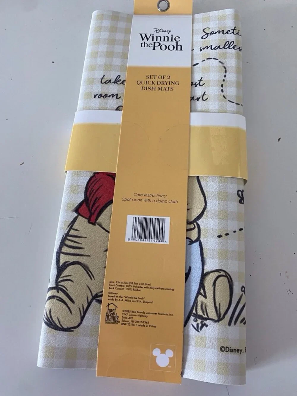 2 Pack Disney Winnie The Pooh QUICK DRYING RUBBER Kitchen Dish Mats 15” X 20”